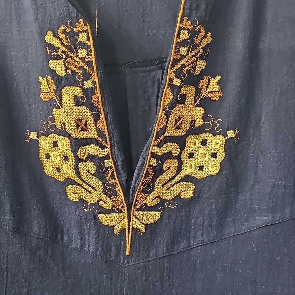 Aleumdr V neck Boho Embroidered Navy Ruffle Sleeve Ethnic Style XL - Picture 7 of 11